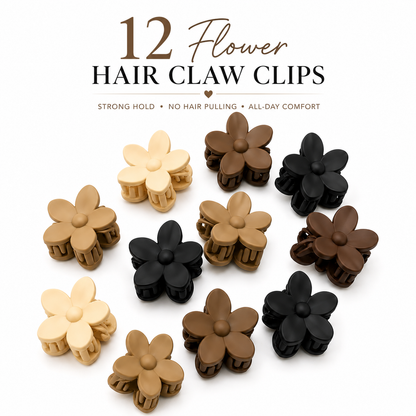 Poffzy Bloom & Hold – 12 Pcs Flower Hair Claw Clips for Women | Neutral Shades