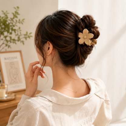 Poffzy Bloom & Hold – 12 Pcs Flower Hair Claw Clips for Women | Neutral Shades