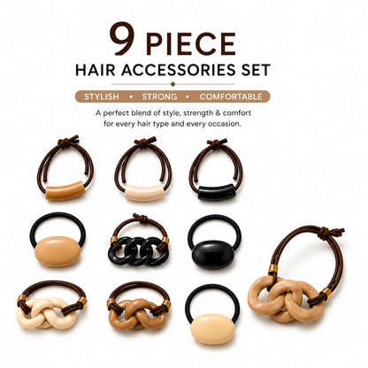 Poffzy 9-Piece Stylish Hair Accessories Set – Strong Hold & Comfortable Everyday Hair Ties