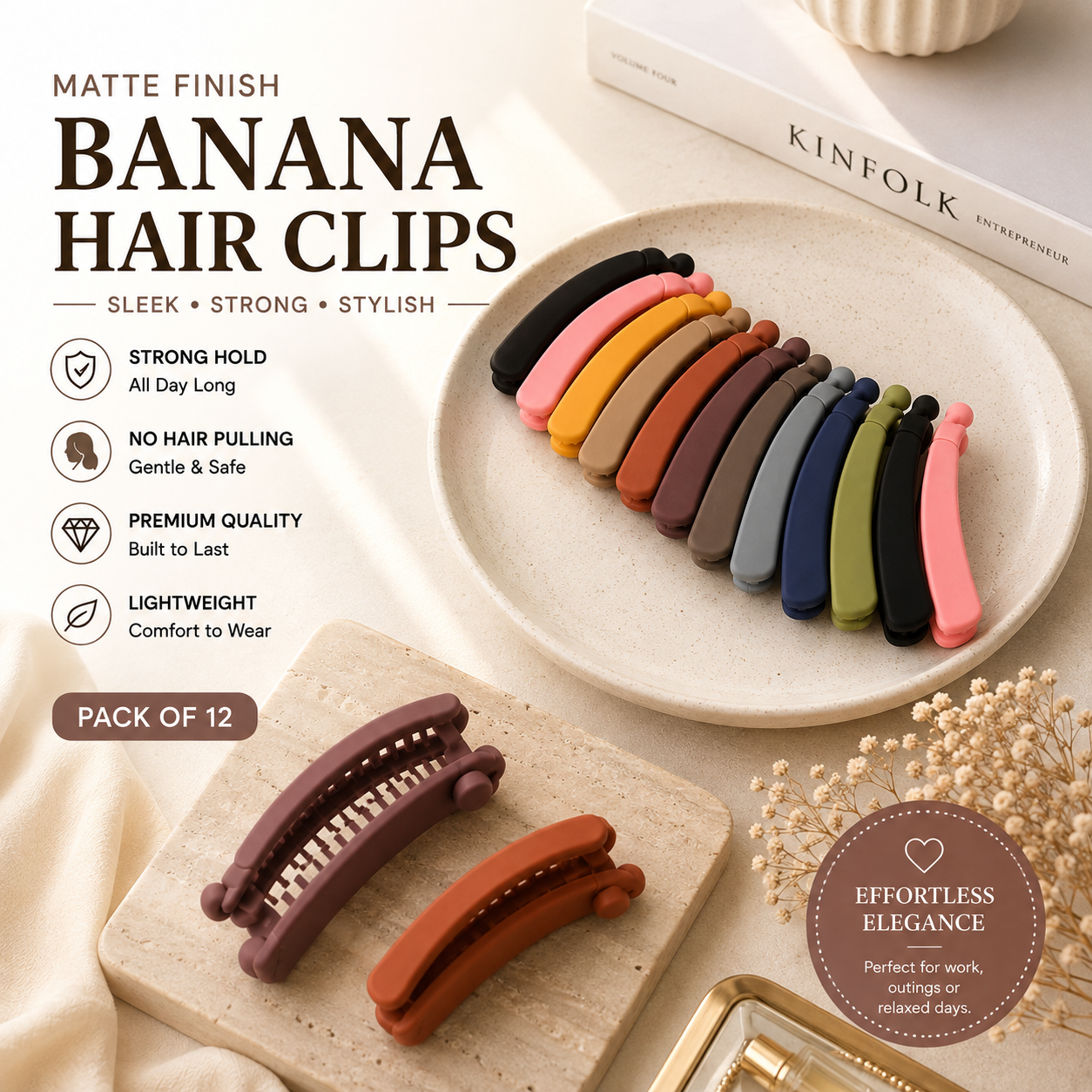 Poffzy Banana Clip Multicolour Pack Of 12