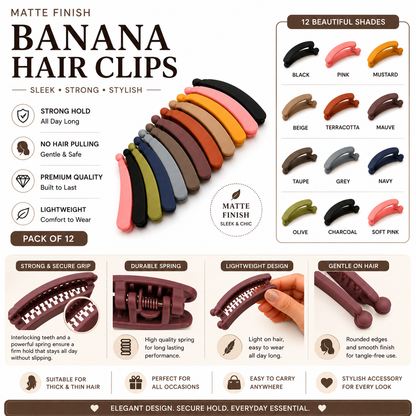 Poffzy Banana Clip Multicolour Pack Of 12