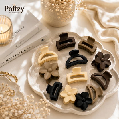 Poffzy Matte Hair Clips 3 Styles Pack of 12