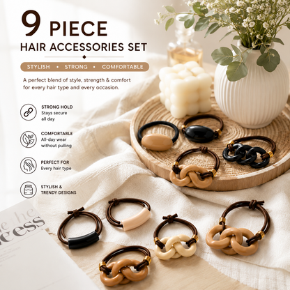 Poffzy 9-Piece Stylish Hair Accessories Set – Strong Hold & Comfortable Everyday Hair Ties