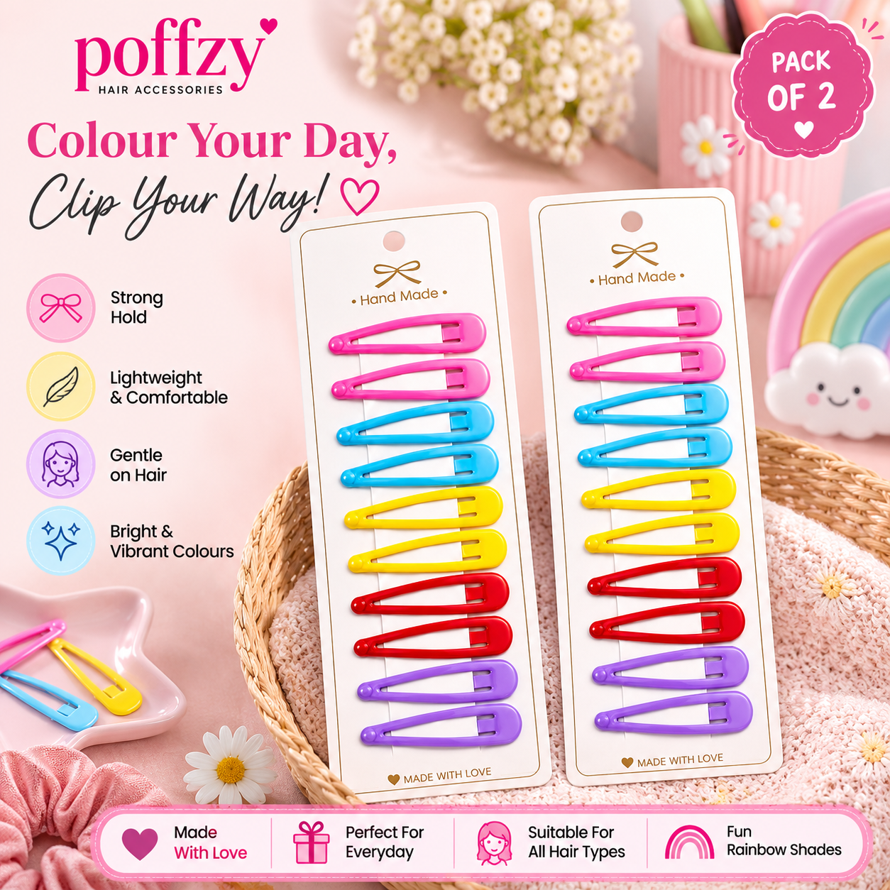 Poffzy Colourful Hair Clip Set pack of 2