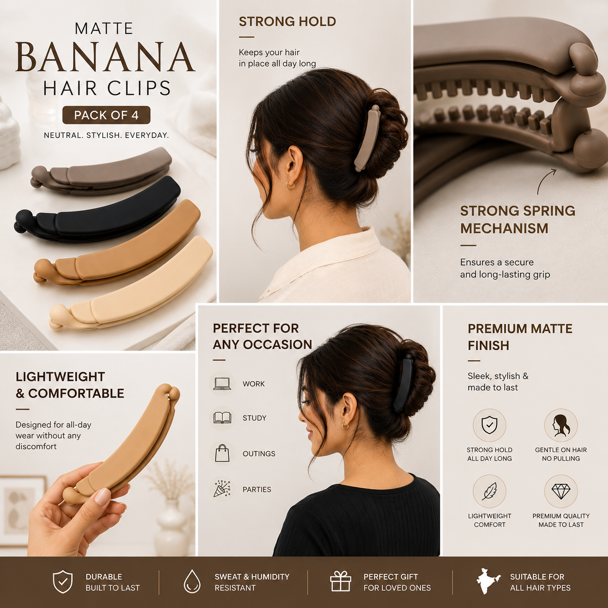 Poffzy Banana Hair Clip Pack of 6