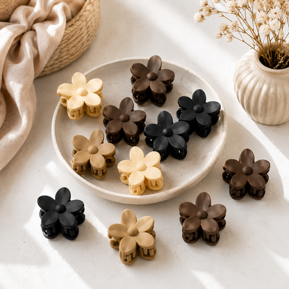 Poffzy Bloom & Hold – 12 Pcs Flower Hair Claw Clips for Women | Neutral Shades