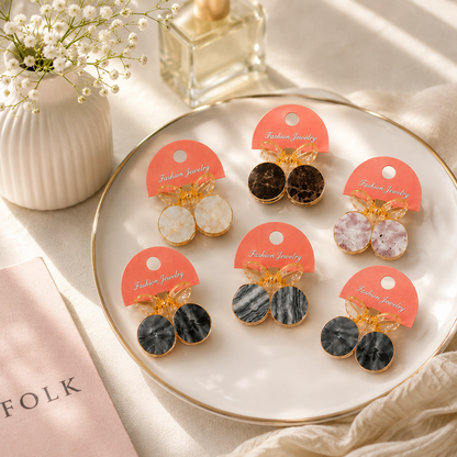 Poffzy Marble Round Hair Clips Pack of 6
