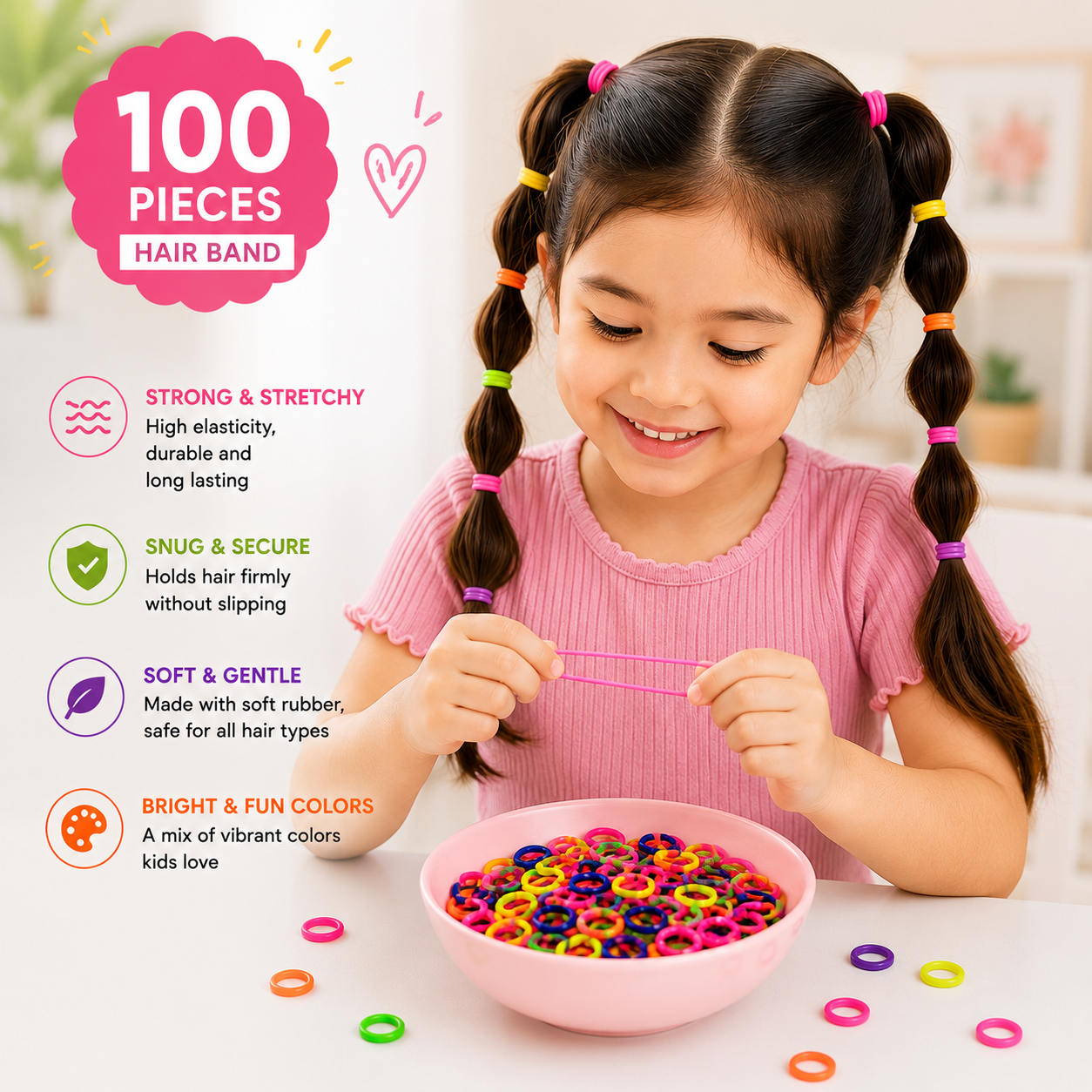 Poffzy Multicolour Hair Band Pack Of 100