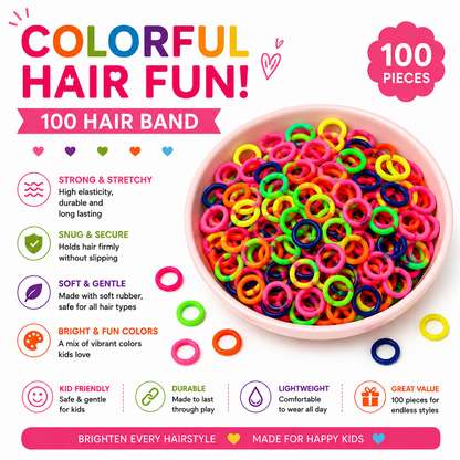 Poffzy Multicolour Hair Band Pack Of 100